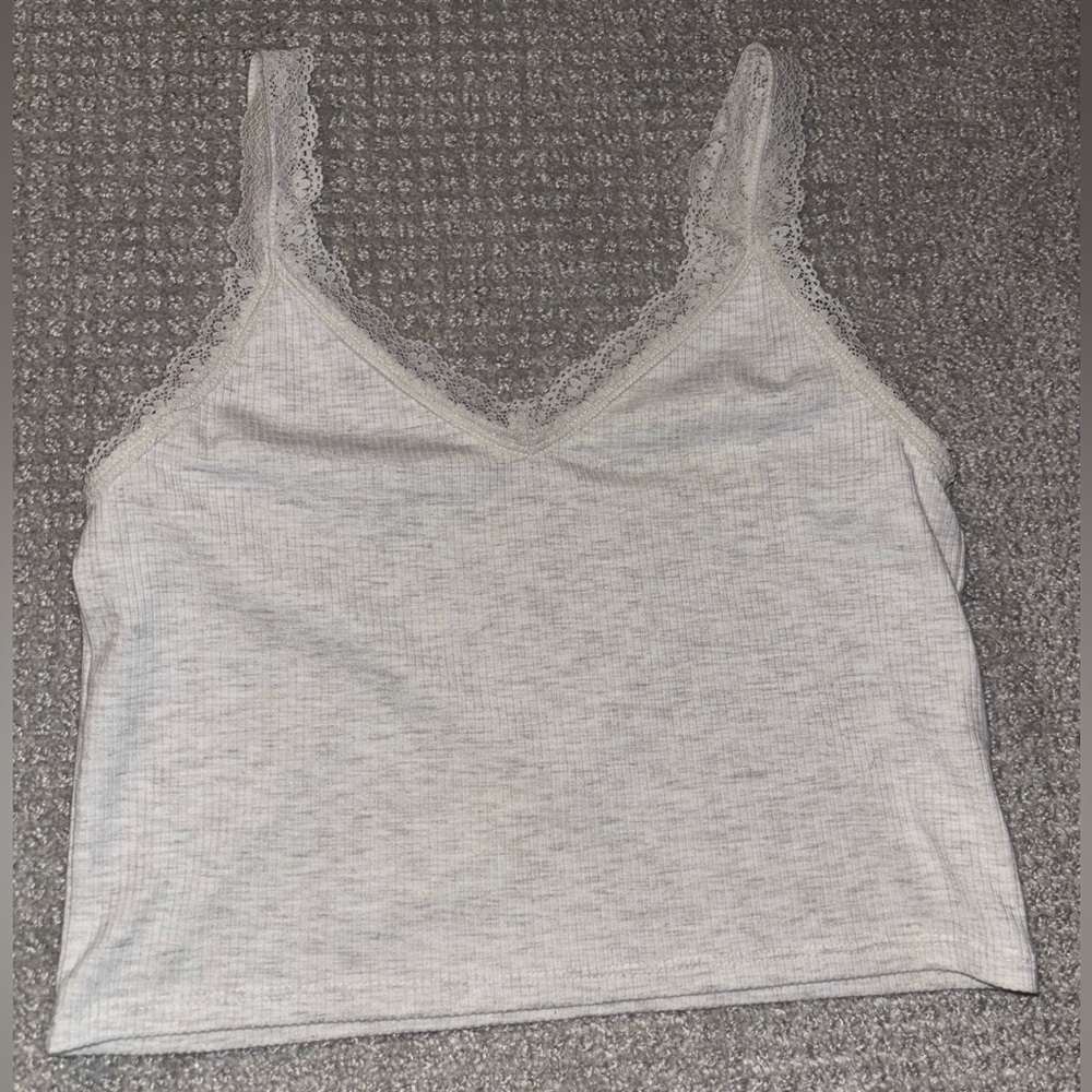 American Eagle Lace Light Gray Tank Top